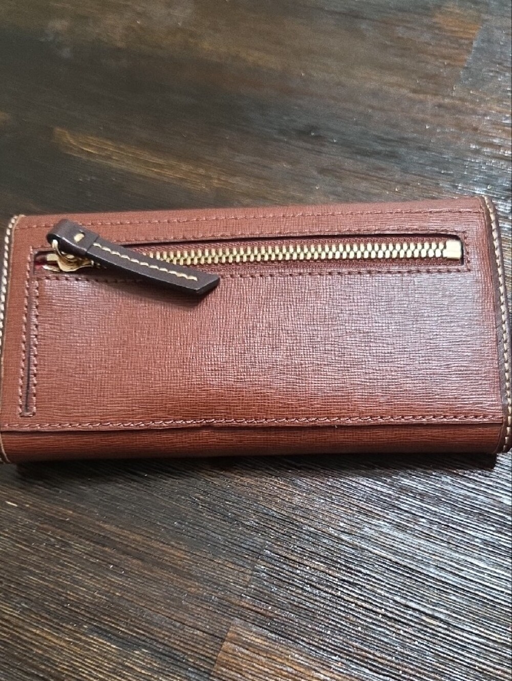 Dooney & Bourke Chestnut Brown Leather Flap Wallet with Brass Plaque - Picture 3 of 9